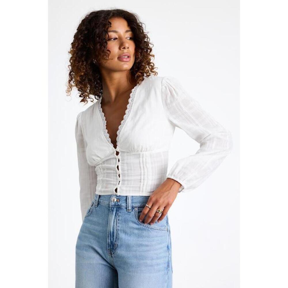 Lulus Keyra Ivory Button-front Balloon Sleeve Crop Top White - Size L